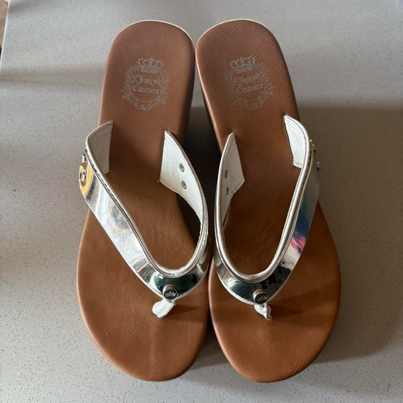 Juicy Couture Shoes - Juicy Couture Silver and Brown Flip-Flops